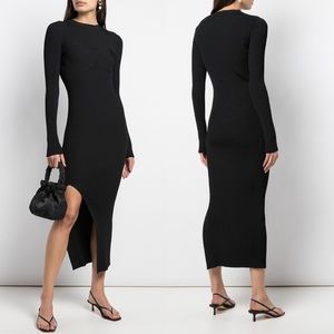 KHAITE Evelynne Ribbed Knit Black Dress